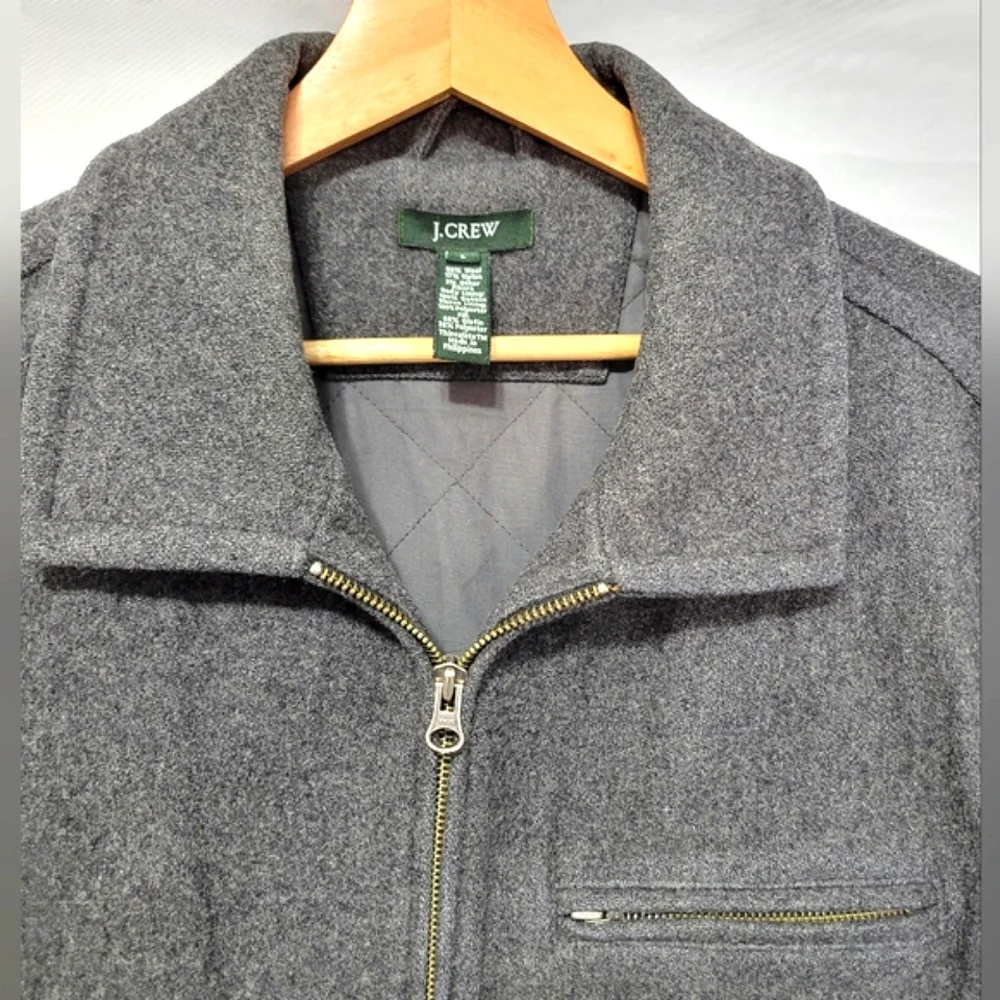 J.Crew wool Charcoal Grey Zip front quilted lined classic biker jacket